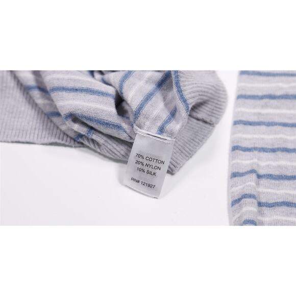 Johnnie-O Gray Striped Cotton Silk Knit Quarter 1/4 Zip Pullover Sweater Medium - Picture 6 of 7